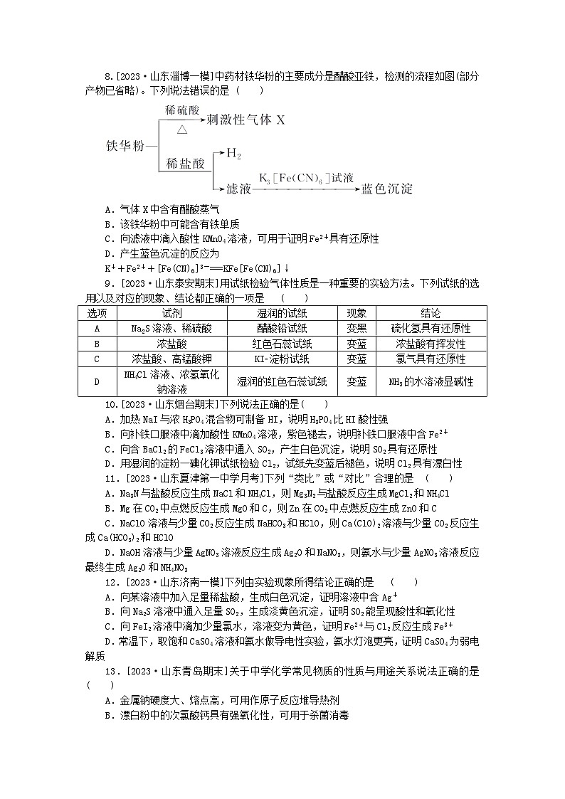 统考版2024届高考化学二轮专项分层特训卷练9元素及其化合物的性质与应用(附解析)02