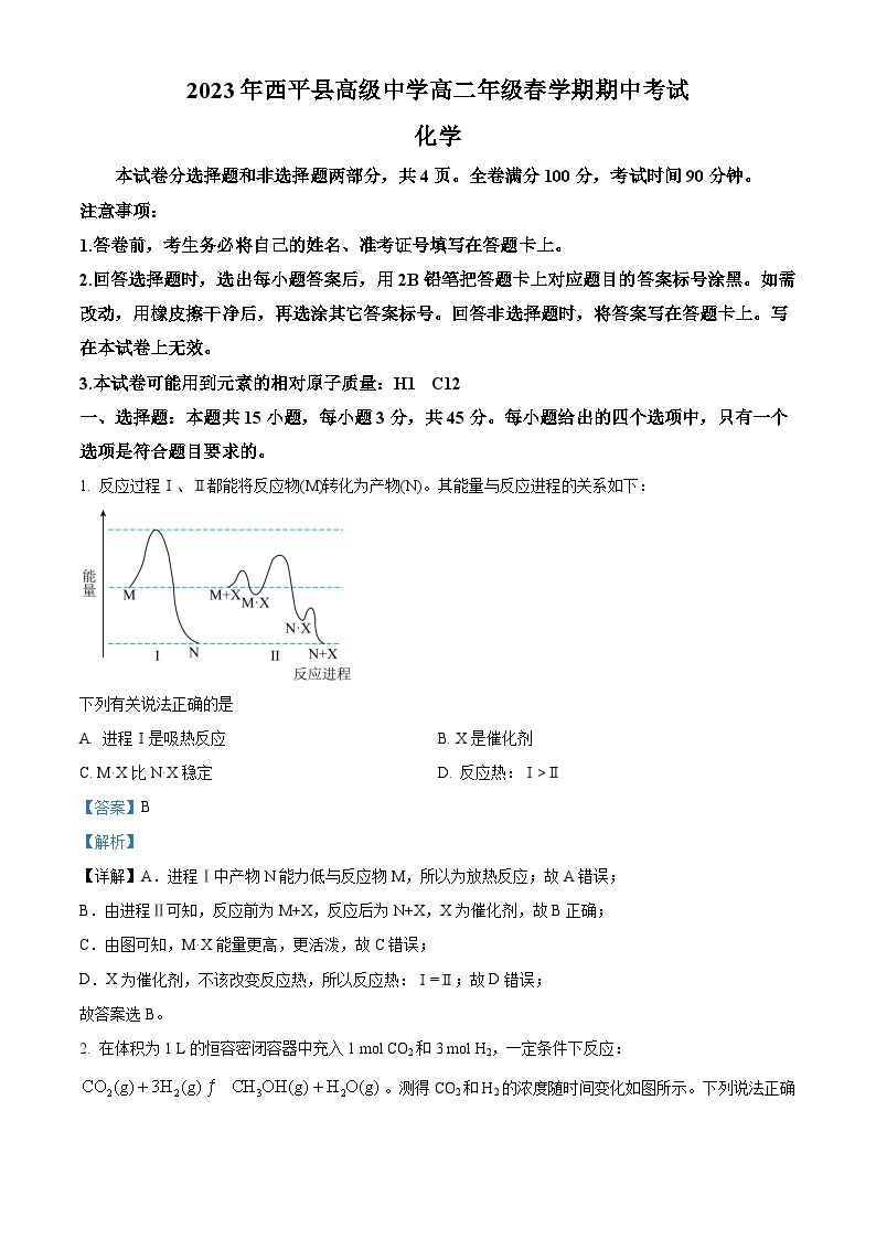 河南省西平县高级中学2022-2023学年高二下学期期中考试化学试题（解析版）01