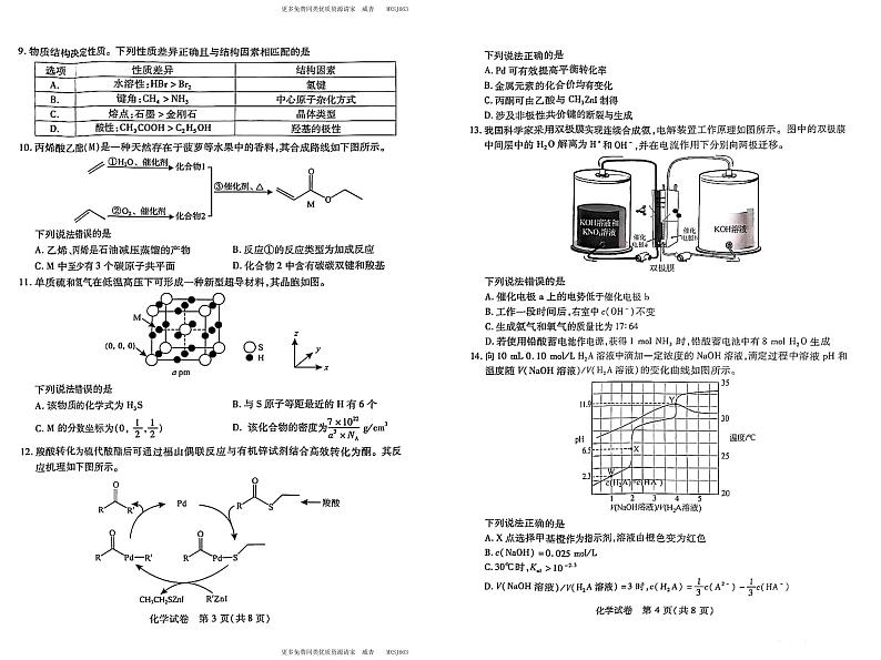 河南省名校2023-2024学年高三上学期8月起点模拟开学考试化学试题02