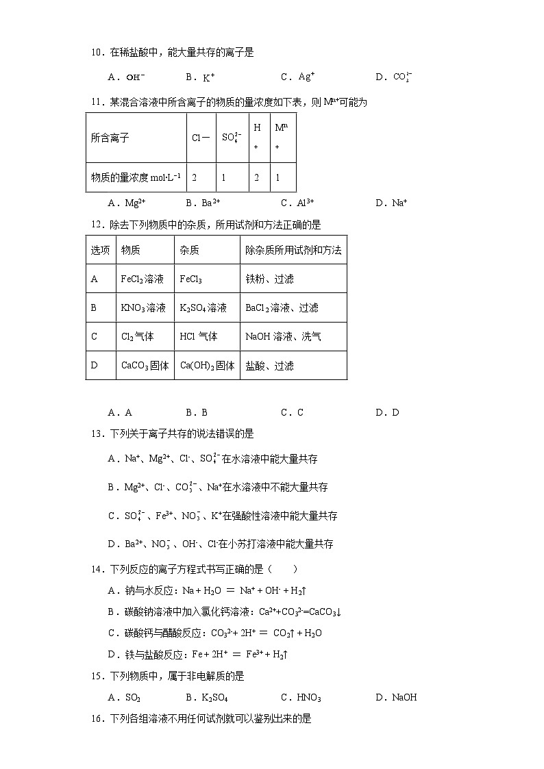 1.2.离子反应 同步练习 高中化学人教版(2019)必修第一册第2页