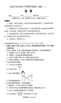 湖南省株洲市2023-2024学年高三上学期教学质量统一检测（一）化学