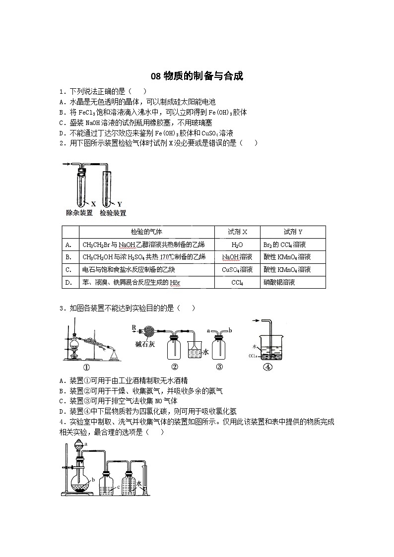 2022年高三化学寒假素质提升测试:08物质的制备与合成 Word版含答案第1页