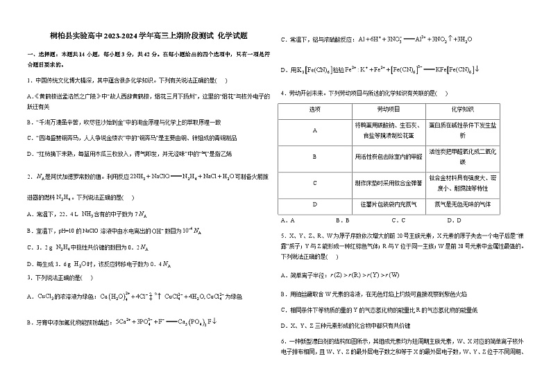 河南省南阳市桐柏县实验高级中学2024届高三上学期阶段检测化学试题(12月)含答案第1页