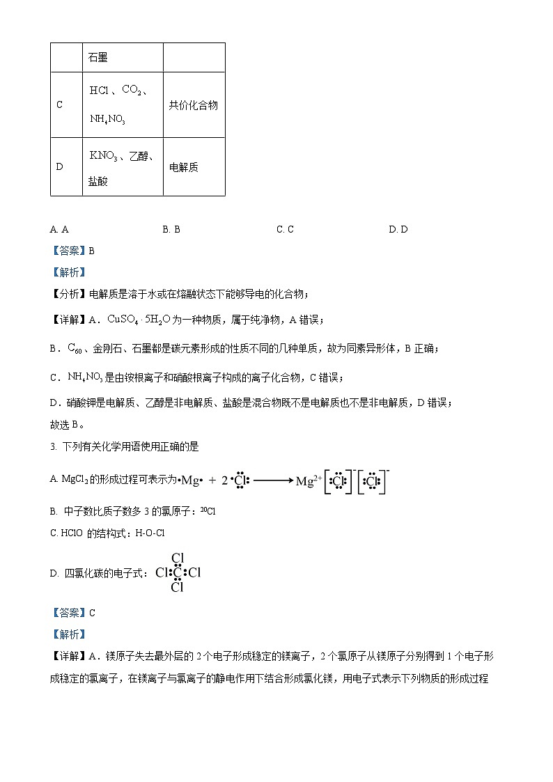 2024郴州“十校联盟”高一上学期期末模拟考试化学试题含解析02