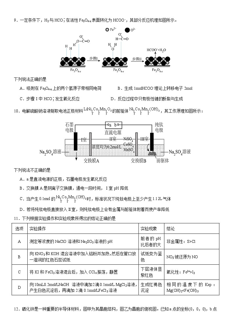 衡阳市雁峰区2023-2024学年高三上学期1月月考化学 第3页