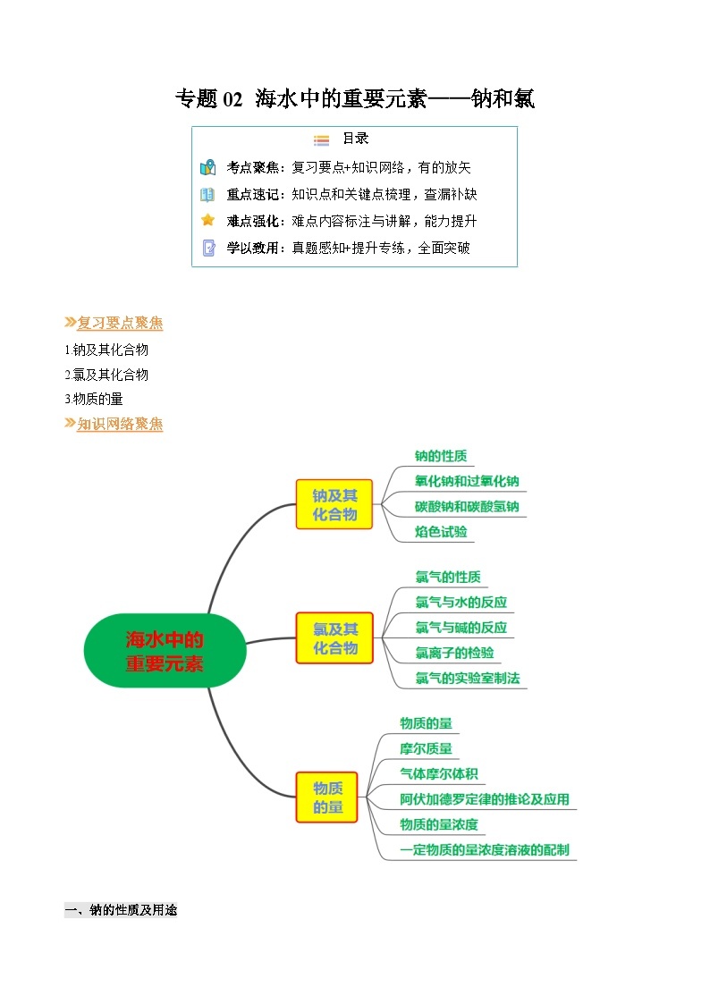 【寒假作业】（人教版2019）高中化学 高一寒假巩固提升训练 专题02 海水中的重要元素——钠和氯-练习.zip01