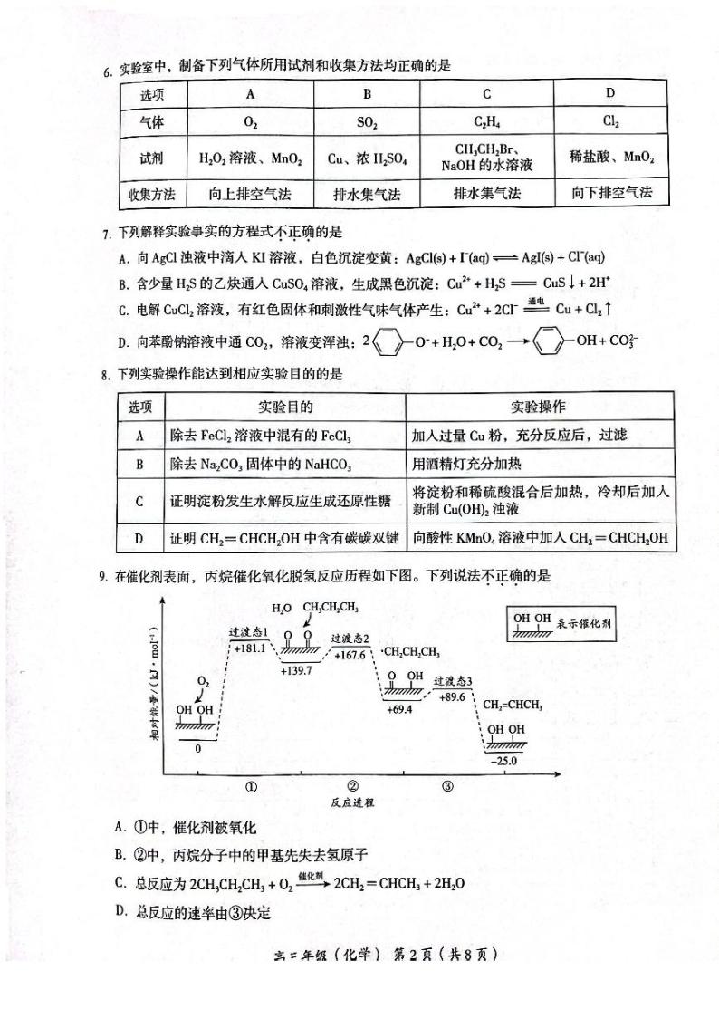 2024北京海淀区高三上学期期末考试化学PDF版无答案02