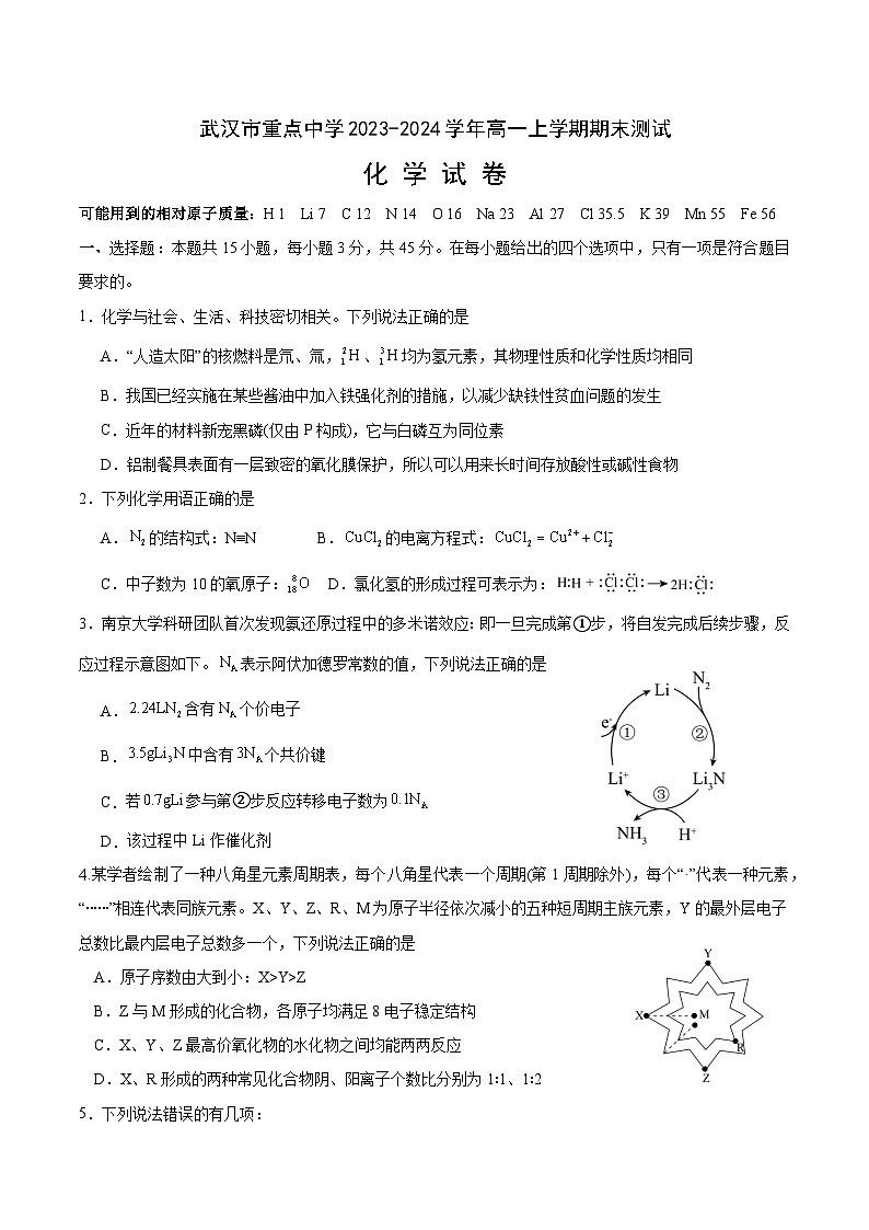 武汉市重点中学2023-2024学年高一上学期期末测试第1页
