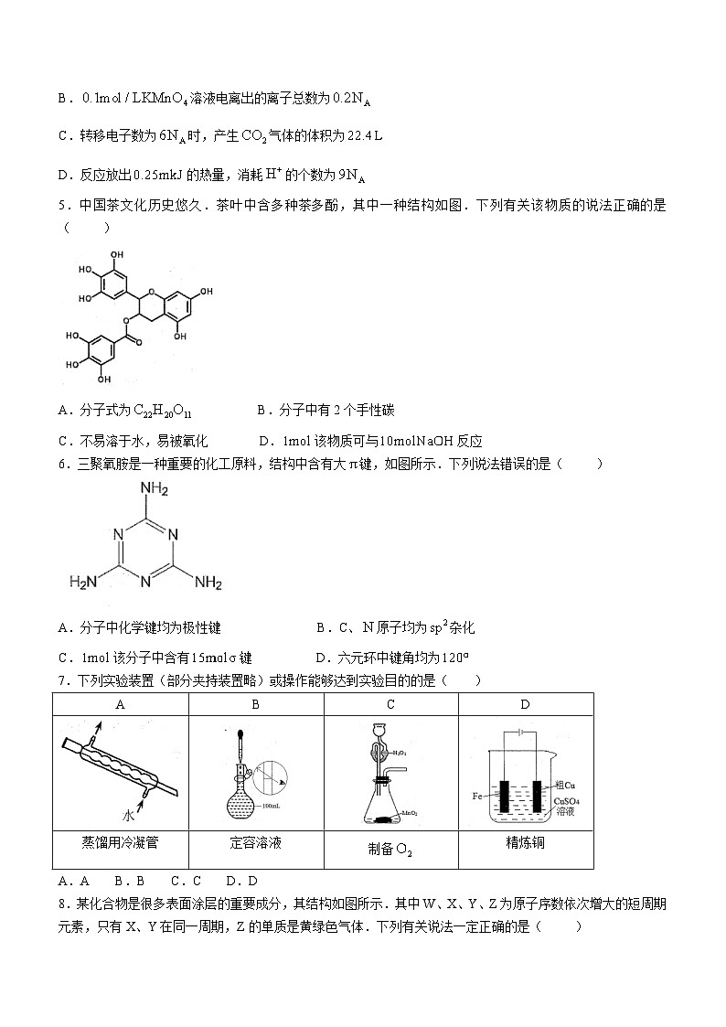 重庆市主城区2023-2024学年高三上学期学业质量调研抽测(第一次)化学试题第2页