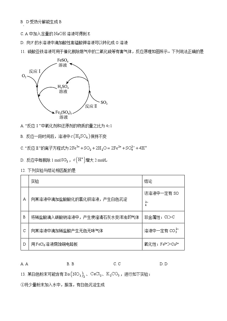 四川省峨眉第二中学2023-2024学年高一上学期12月月考化学试卷(原卷版)第3页