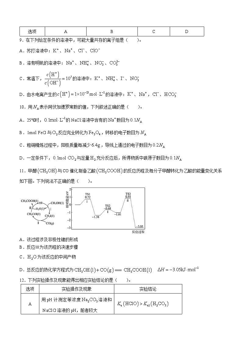广东省湛江市2023-2024学年高二上学期期末调研考试化学试卷(含答案)第3页