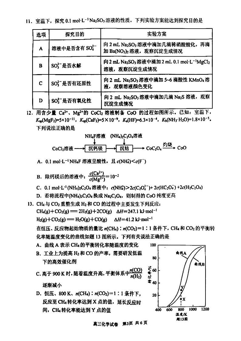 苏州市2023-2024学年第一学期学业质量阳光指标调研卷(零模)高三化学试题及答案第3页