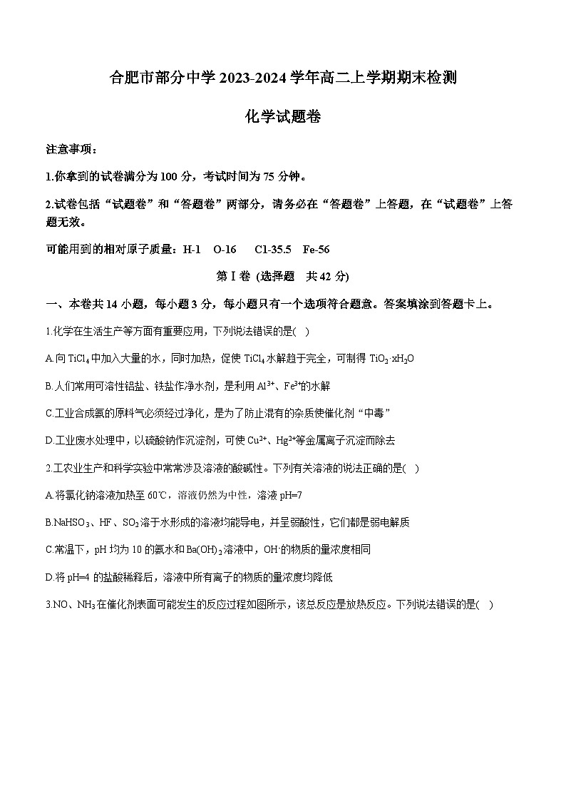 安徽省合肥市部分中学2023-2024学年高二上学期期末检测化学试题(含答案)第1页