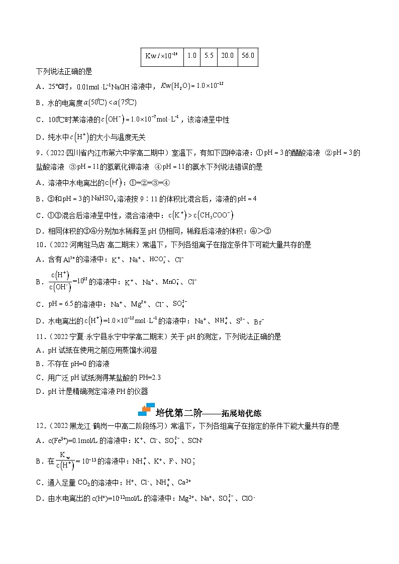 (人教版2019选择性必修1)高二化学上学期课后培优分级练 3.2.2 溶液的酸碱性与pH(原卷版+解析)第2页