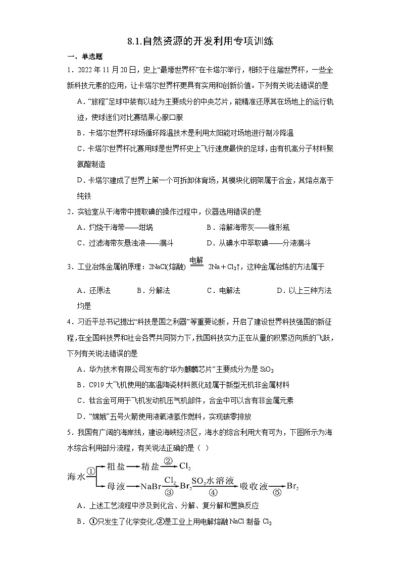 8.1.自然资源的开发利用 专项训练 高中化学人教版(2019)必修第二册第1页