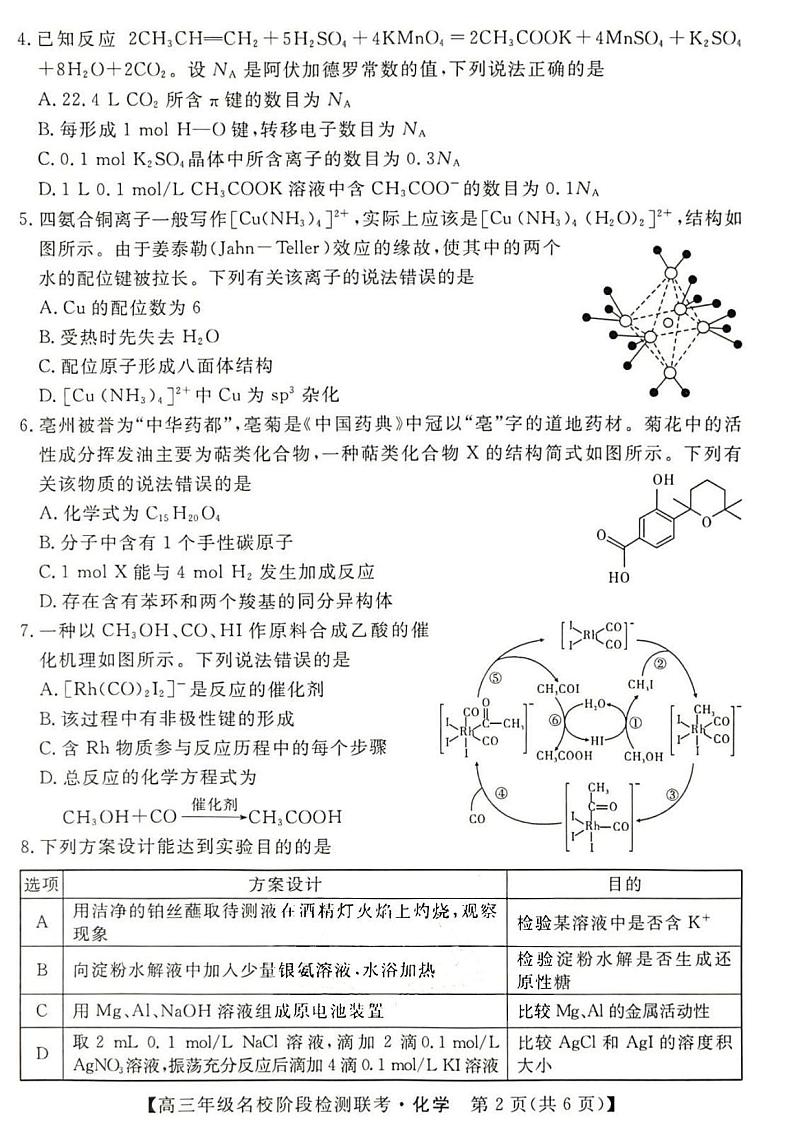 安徽省2024届“耀正优+”高三上学期名校12月期末化学试题第2页