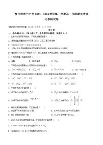 广西柳州市铁二中学2023-2024学年高一上学期期末考试化学科试卷(无答案)