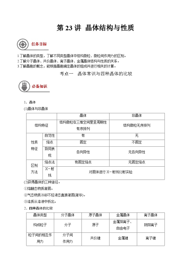 第23讲 晶体结构与性质-【高效备考】2024年高考化学一轮复习讲义+分层练习01