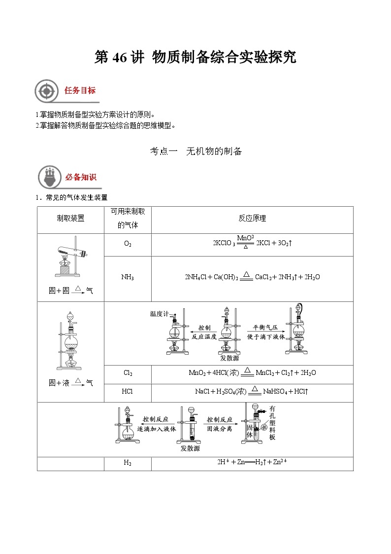 第46讲 物质制备综合实验探究-【高效备考】2024年高考化学一轮复习讲义+分层练习01