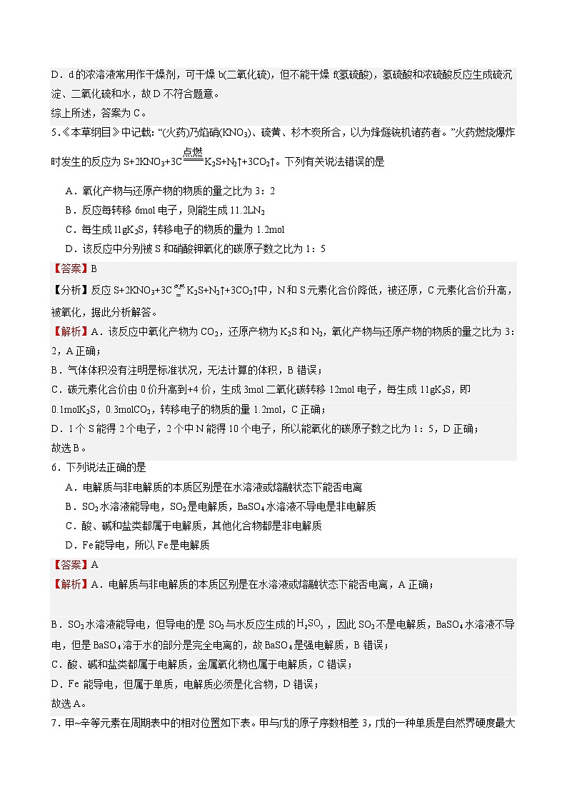【开学摸底考】高一化学01(江苏专用,苏教版2019必修第一册)-2023-2024学年高中下学期开学摸底考试卷.zip03
