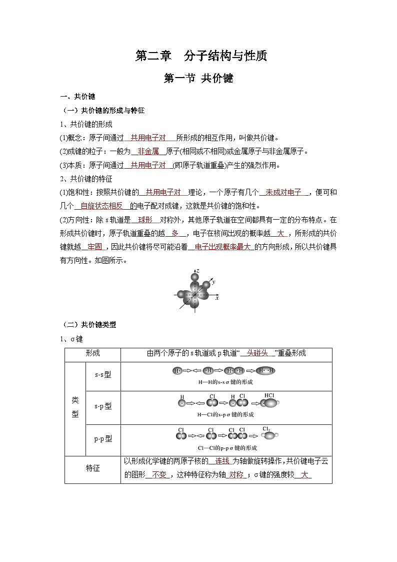 化学必背知识手册分类第二章 分子结构与性质-【知识手册】(人教版选择性必修2)(教师版)5第1页