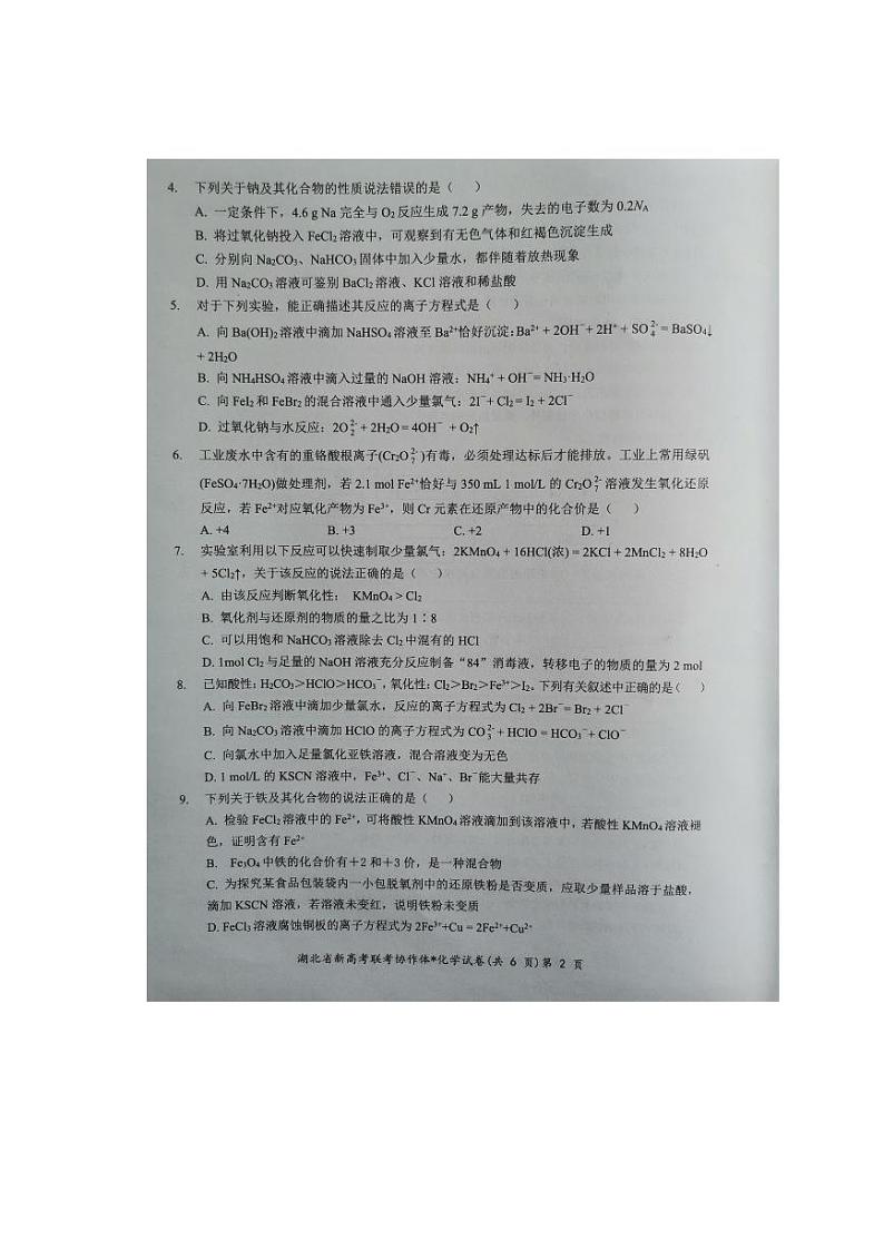 2024湖北省新高考联考协作体高二下学期2月开学收心考试化学PDF版含解析第2页