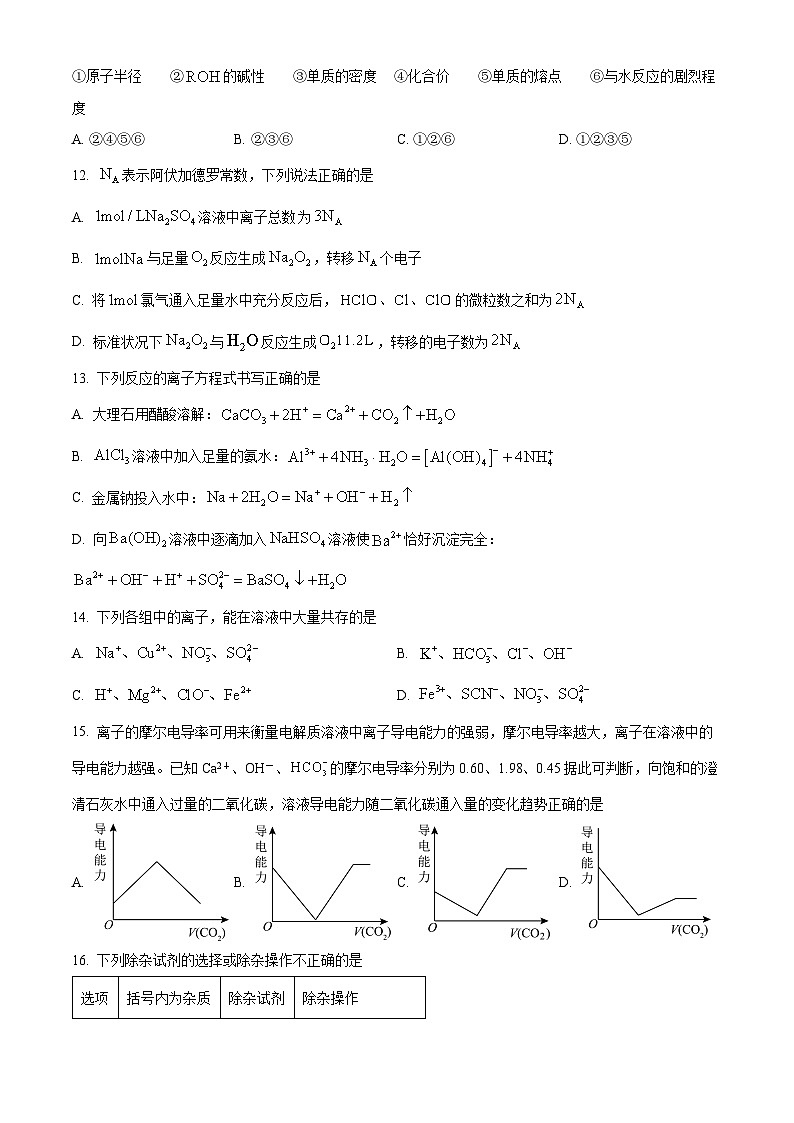 浙江省丽水市三校联考2023-2024学年高一上学期12月月考化学试题(原卷版)第3页