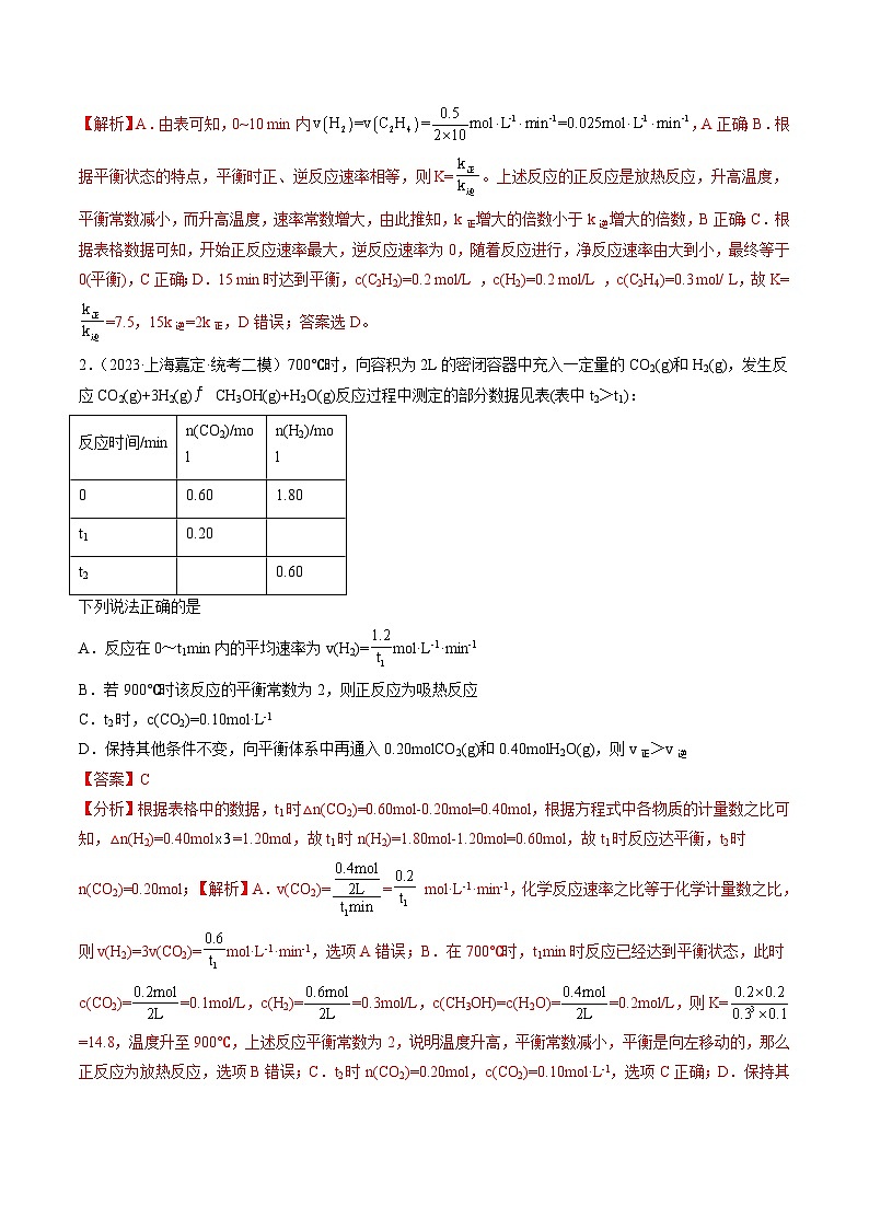 第七章 化学反应速率与化学平衡 (测试)(教师版)第2页