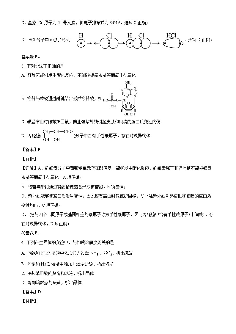 北京市第四中学2023-2024学年高三下学期开学摸底测验化学试题(原卷版+解析版)02