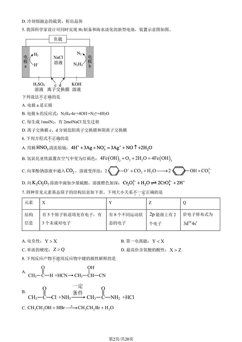 2023-2024学年北京四中高三2月开学考化学试题及答案第2页