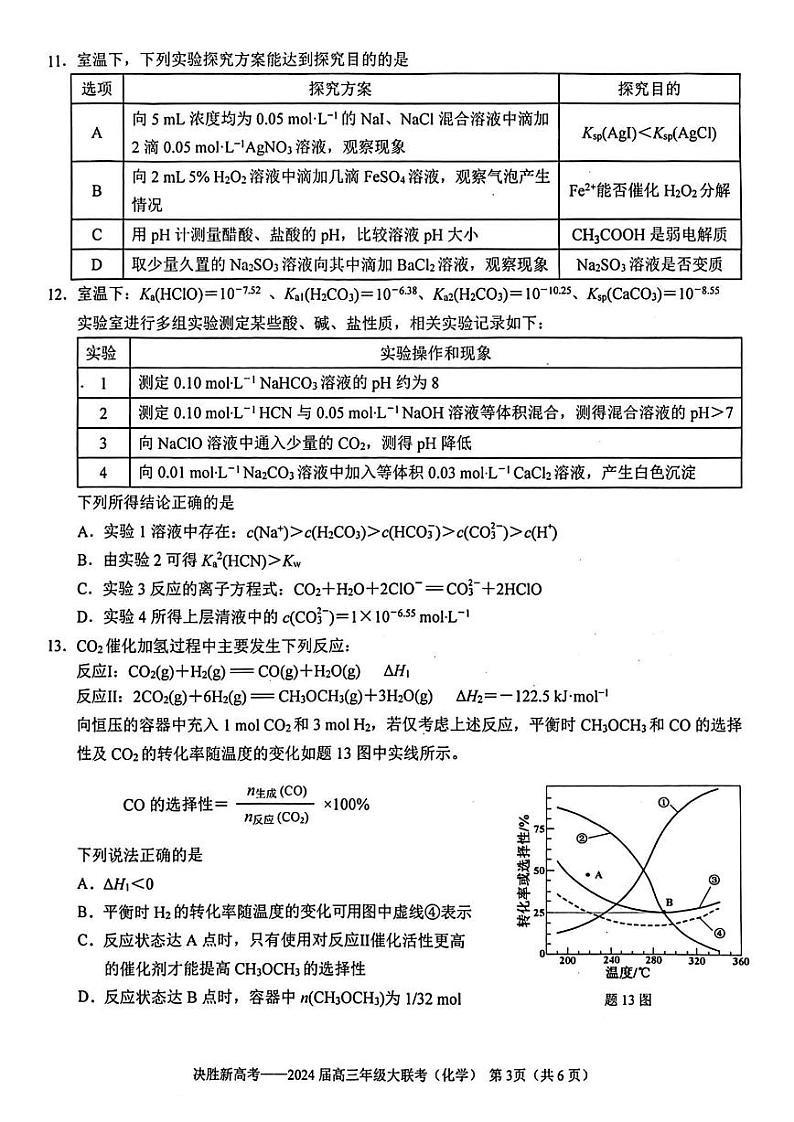 江苏省决胜新高考2023-2024学年高三下学期2月大联考化学试卷03