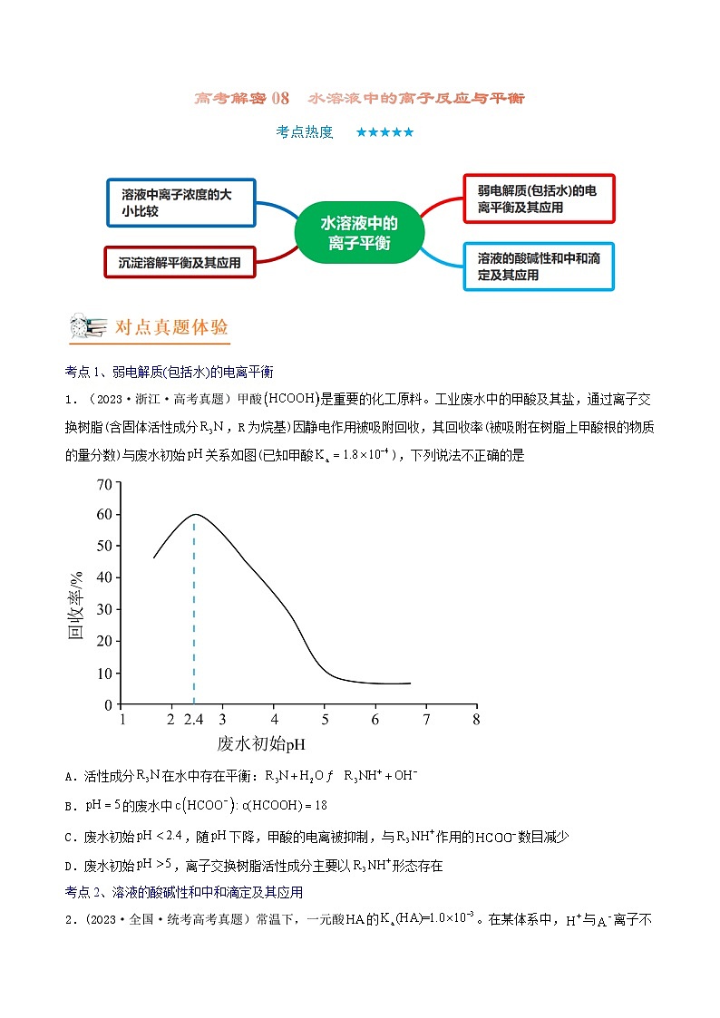 高考化学二轮复习讲义+分层训练(新高考专用) 高考解密08 水溶液中的离子反应与平衡(讲义)-【高频考点解密】(原卷版+解析)第1页