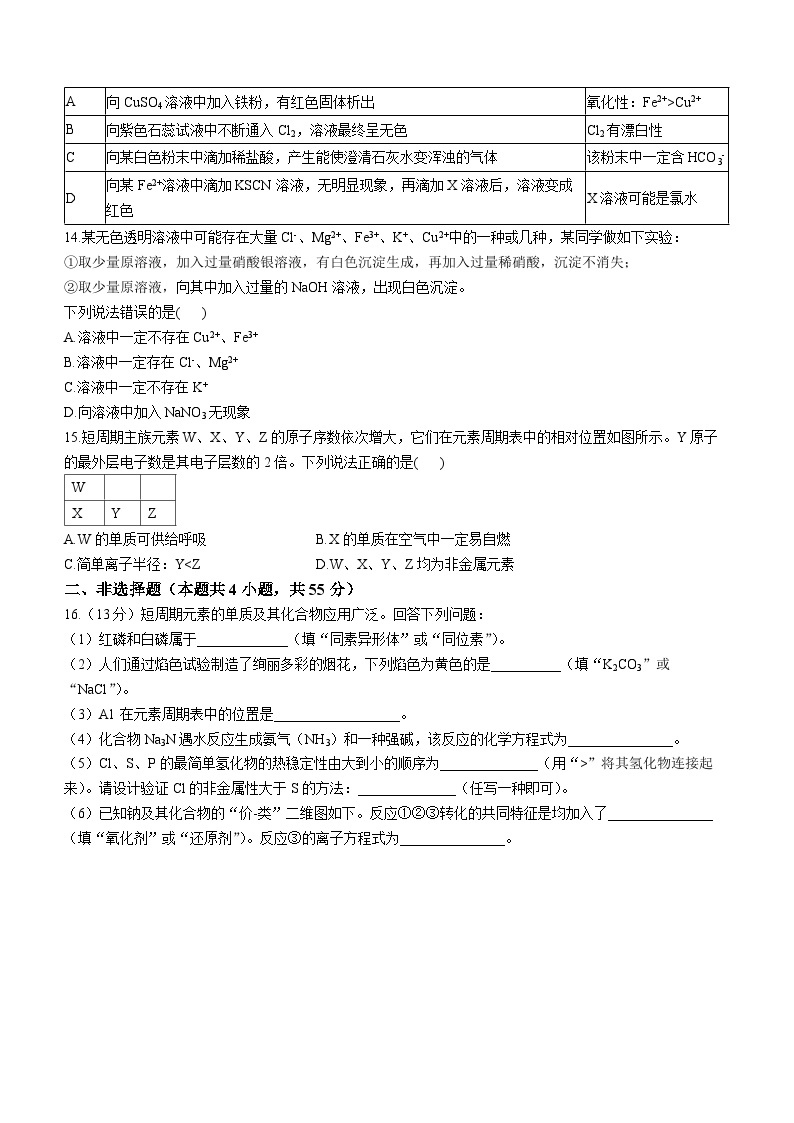 25，黑龙江省绥化市绥棱县第一中学2023-2024学年高一下学期开学化学试题()03