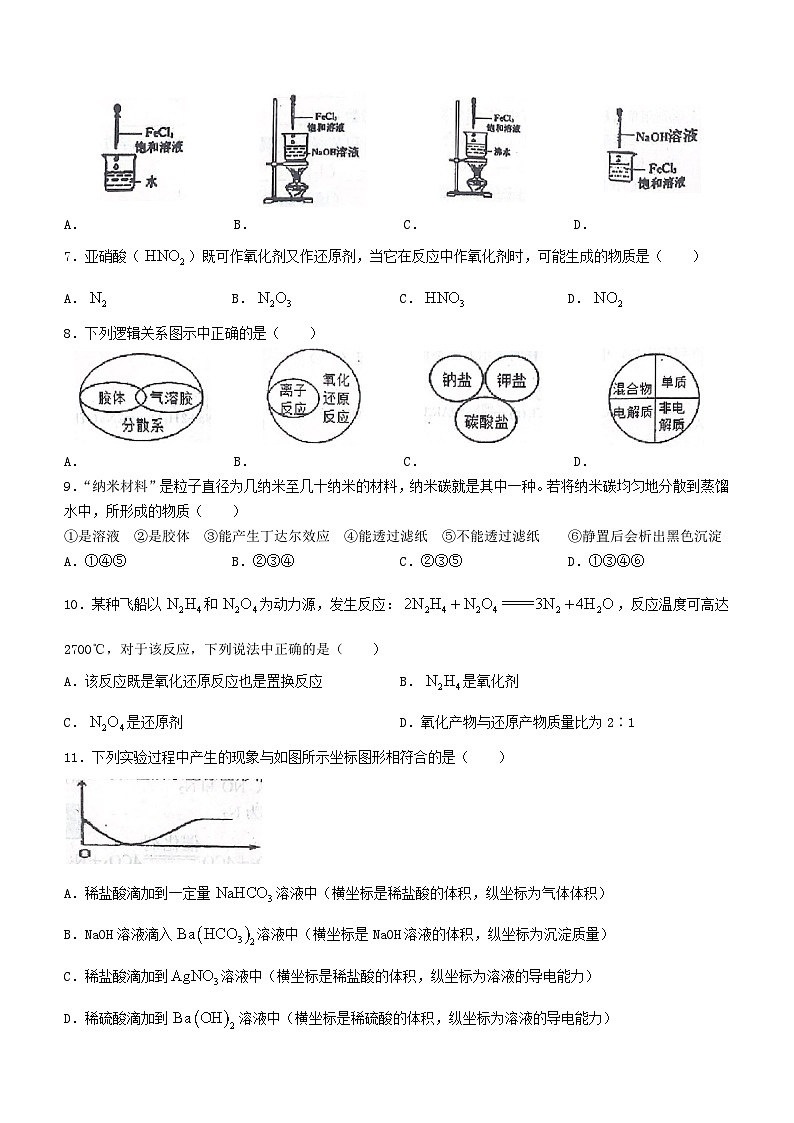 四川省绵阳市2023_2024学年高一化学上学期9月月考试题无答案02