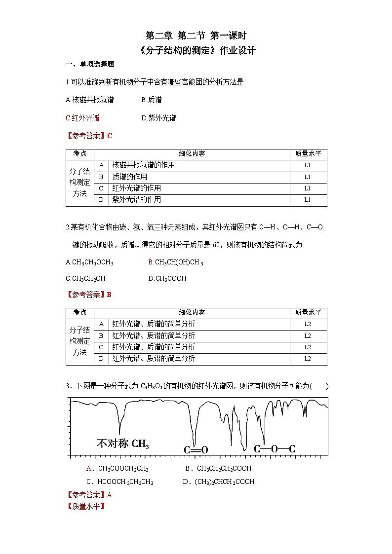 高二化学(人教版)选择性必修第2册 第二章 第二节 第一课时 分子结构的测定-教学课件、教案、学案、作业01