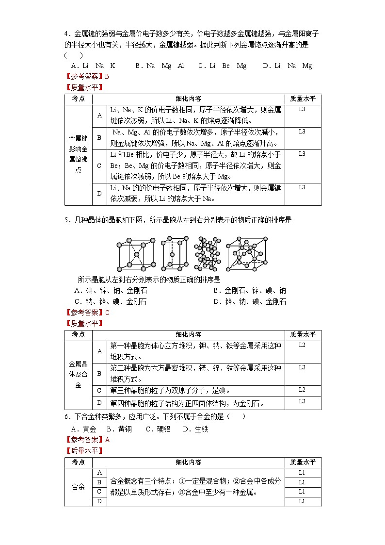 第三章 第三節(jié) 第1課時 金屬晶體-作業(yè)設(shè)計(jì)第2頁