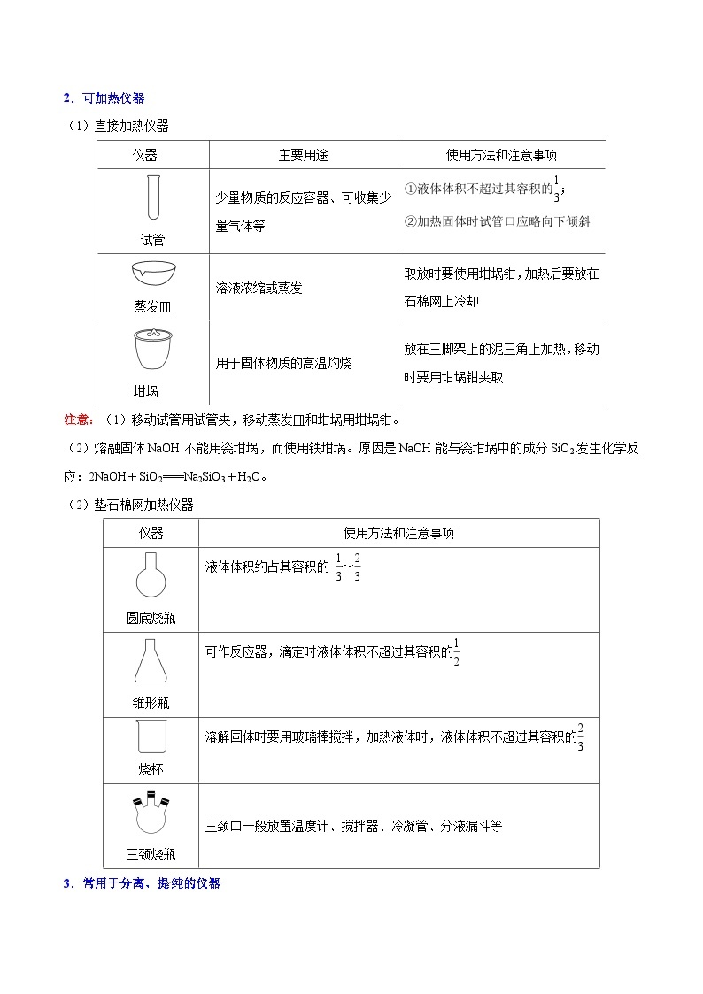 最新高考化学考点一遍过（讲义） 考点01 常见的化学仪器及使用方法02