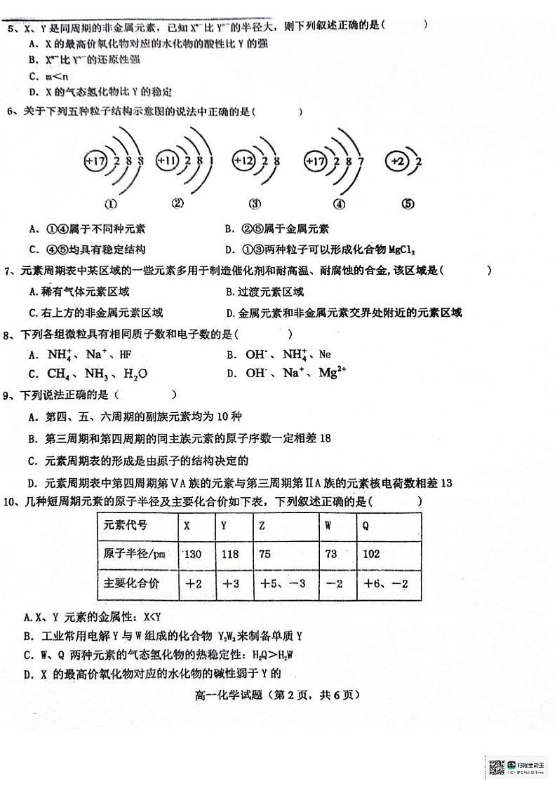 山东省菏泽市鄄城县第一中学2023-2024学年高一下学期3月月考化学试题02