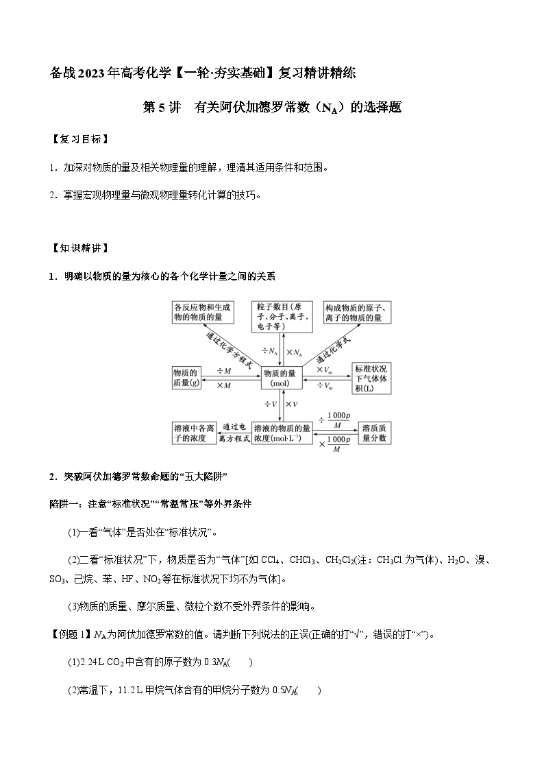 第5讲 有关阿伏加德罗常数（NA）的选择题 -备战2023年高考化学【一轮·夯实基础】复习精讲精练01
