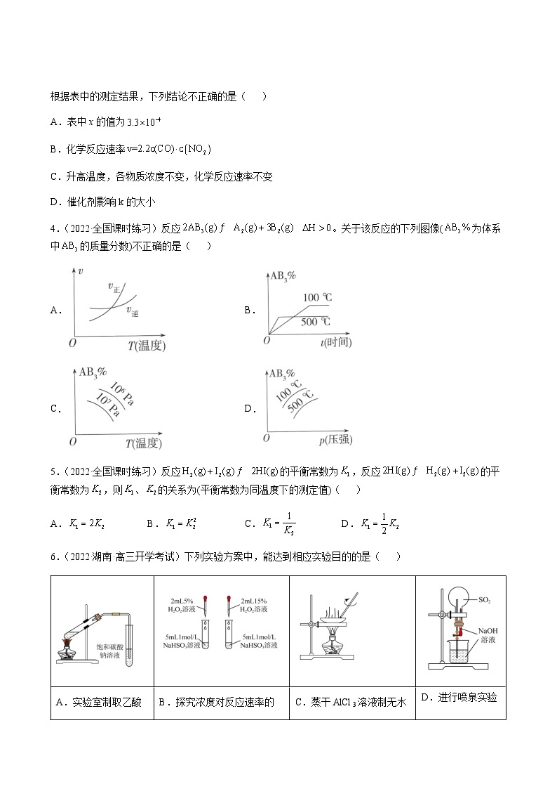 第七章 化学反应速率和化学平衡 章末综合检测卷 -备战2023年高考化学【一轮·夯实基础】复习精讲精练02