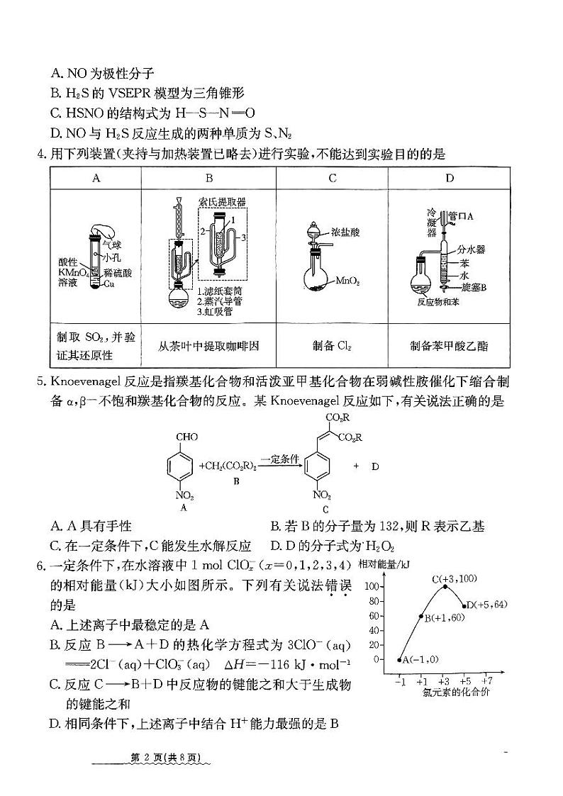 2024届河北省高三下学期普通高中学业水平选择性考试 化学第2页