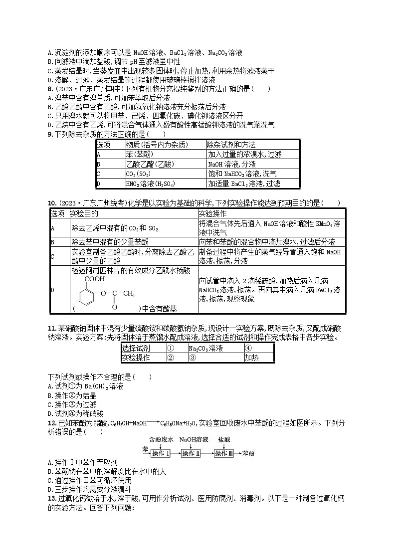 备战2025届新高考化学一轮总复习分层练习第10章化学实验基础和综合探究第54讲物质的分离和提纯(附解析)02