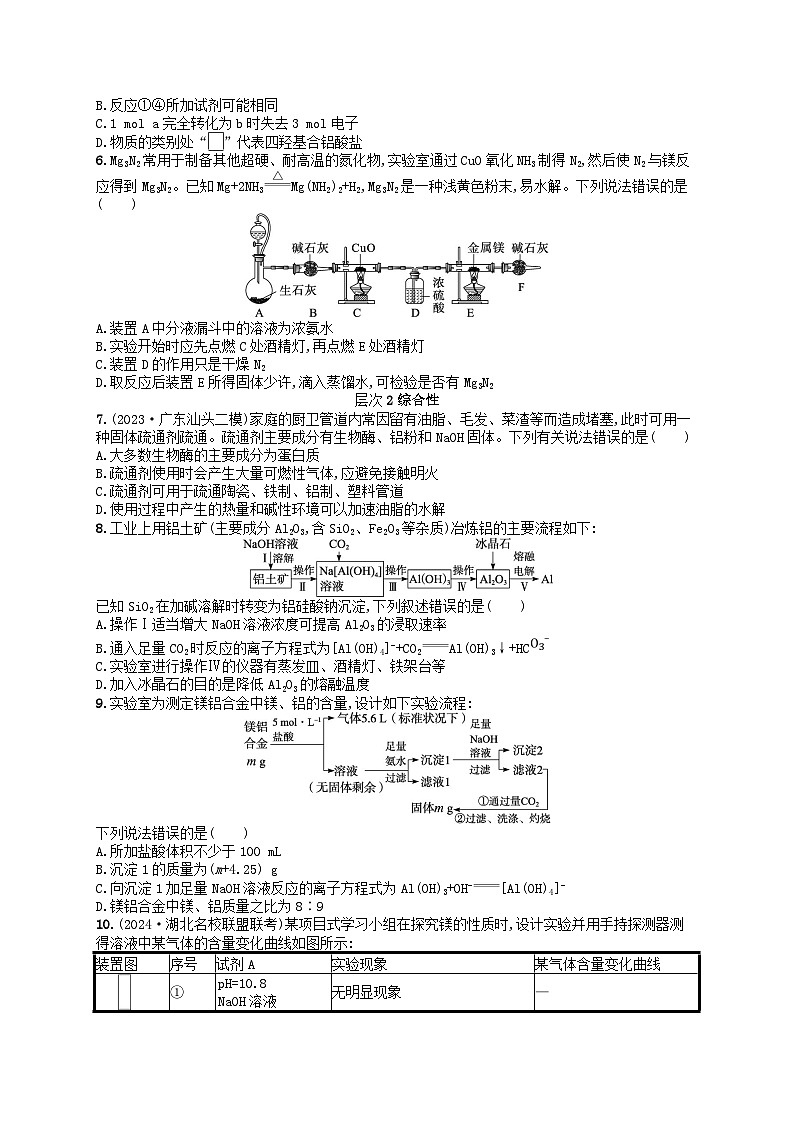 备战2025届新高考化学一轮总复习分层练习第3章金属及其化合物第12讲铝镁及其化合物(附解析)02