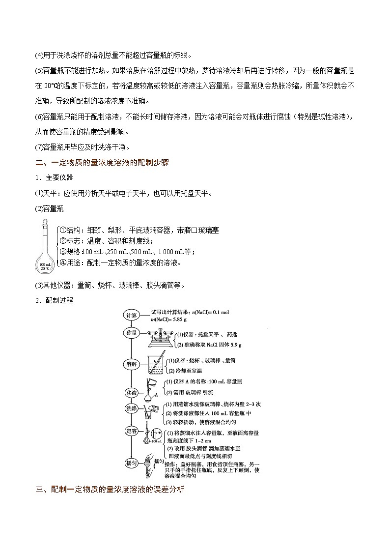 2.11 一定物质的量浓度溶液的配制及其误差分析(精讲)-2024-2025学年高一化学上学期常考题型精讲与精练高分突破(人教版)第2页