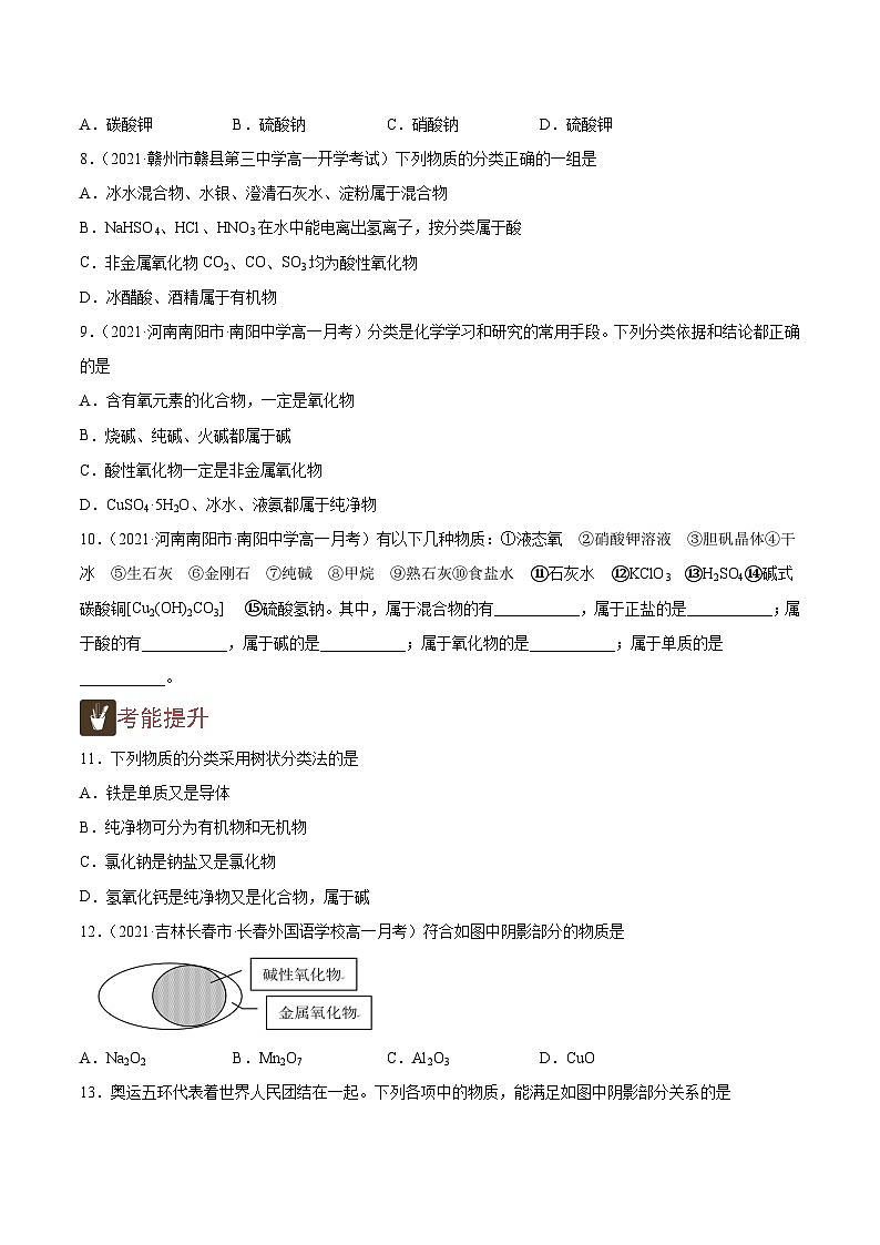 1.1 物质的分类方法(精练)-高一化学上学期《考点•题型•技巧》精讲与精练高分突破(人教版)(原卷版)第2页