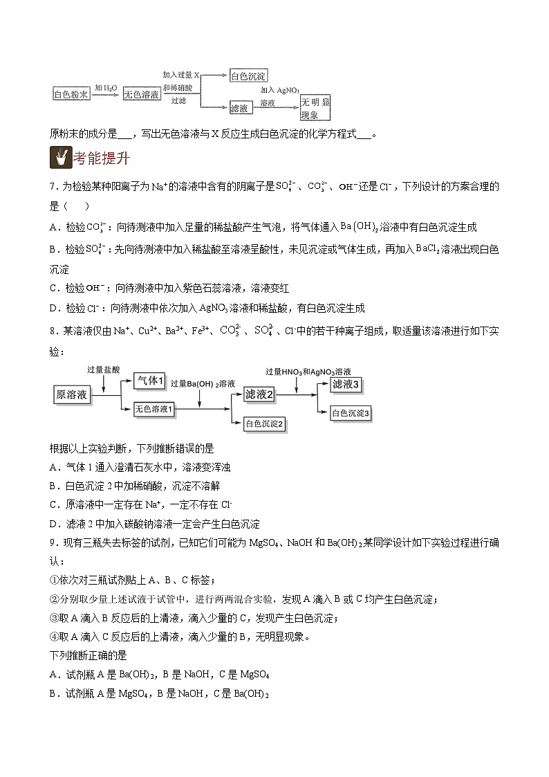 1.7 离子的检验与推断(精练)-高一化学上学期《考点•题型•技巧》精讲与精练高分突破(人教版)(原卷版)第2页