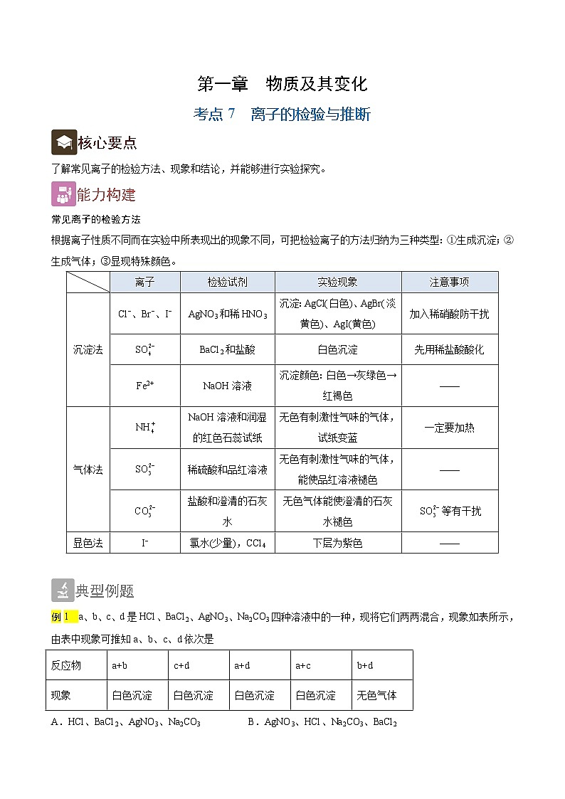 1.7 离子的检验与推断(精讲)-2024-2025学年高一化学上学期常考题型精讲与精练高分突破(人教版)第1页