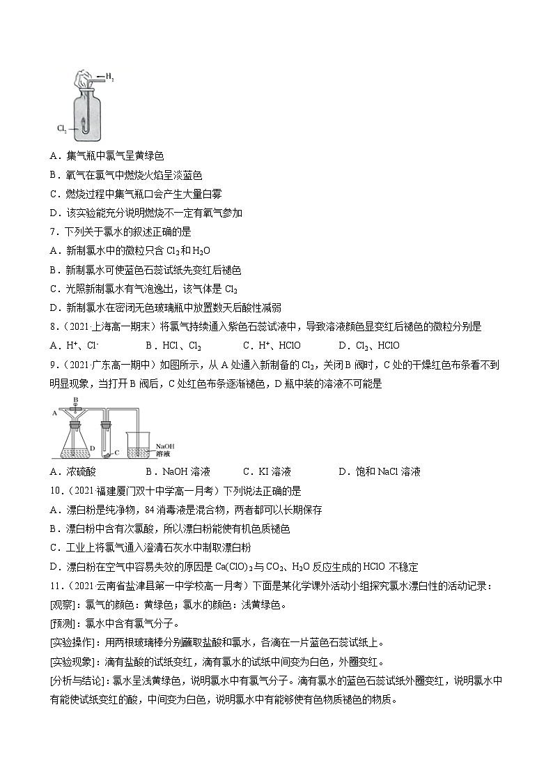 2.5 氯气的性质 氯水(精练)-高一化学上学期《考点•题型•技巧》精讲与精练高分突破(人教版)(原卷版)第2页