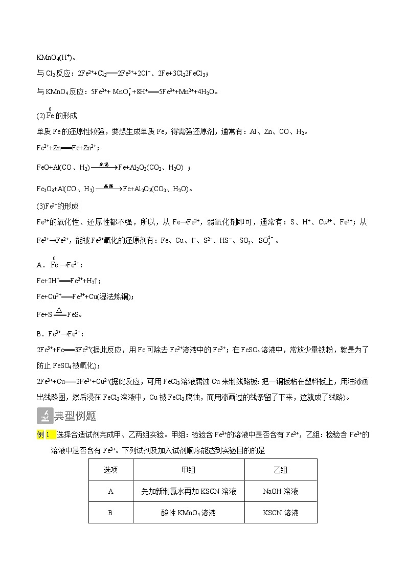 3.2 铁离子、亚铁离子的检验以及“铁三角”转化(精讲)-2024-2025学年高一化学上学期常考题型精讲与精练高分突破(人教版)第2页