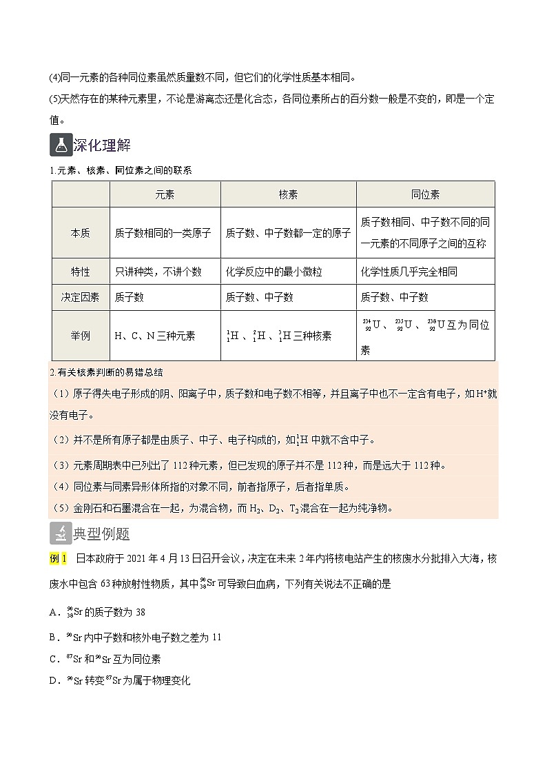 4.1 原子的组成与结构(精讲)-2024-2025学年高一化学上学期常考题型精讲与精练高分突破(人教版)02